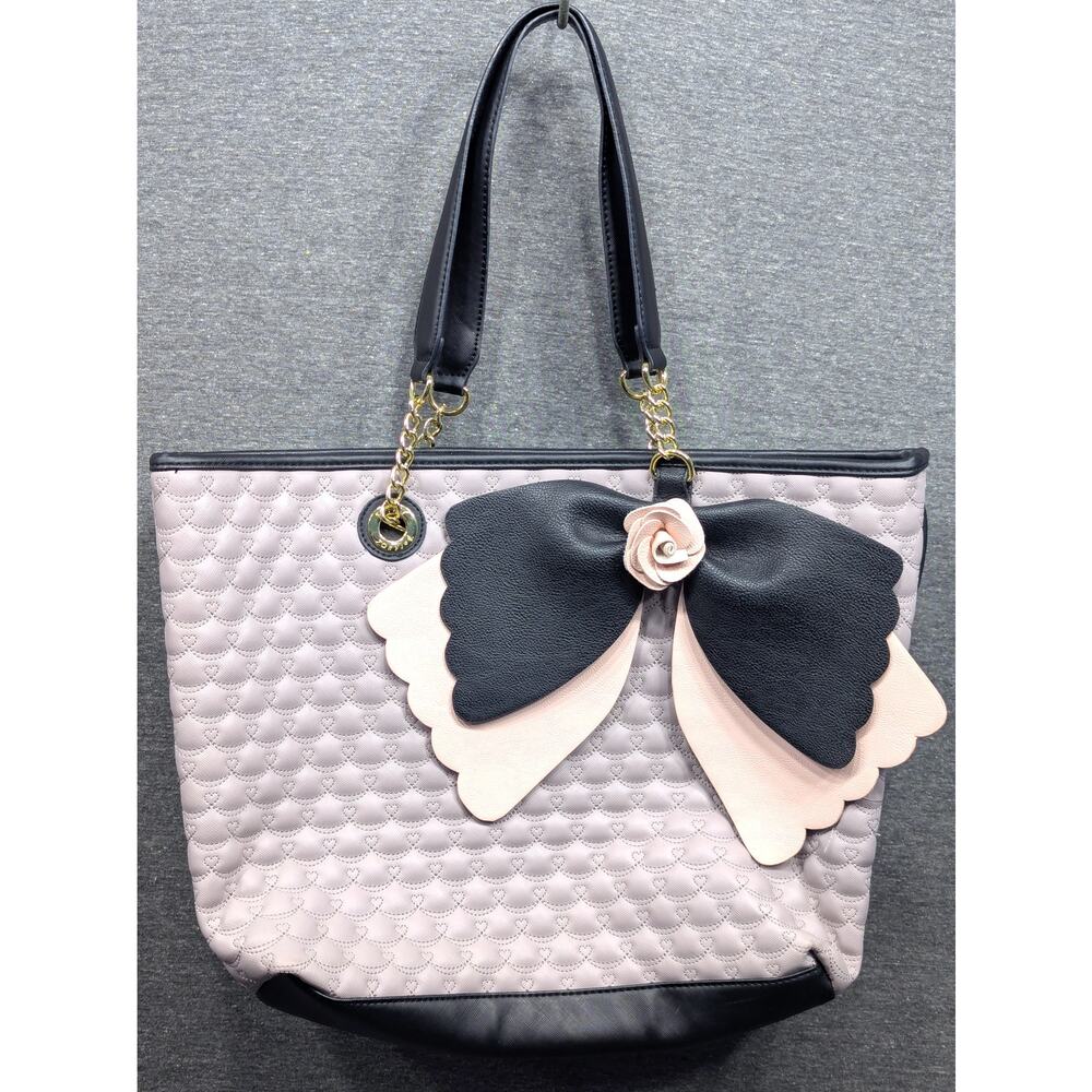 BETSEY JOHNSON Purse - Heather Gray, Scallop Bow, Tote with Pouch, Shoulder Bag